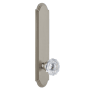 Grandeur Arc Solid Brass Tall Plate Rose Right Handed Privacy Door Knob Set with Fontainebleau Crystal Knob and 2-3/8" Backset Satin Nickel