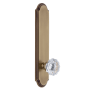 Grandeur Arc Solid Brass Tall Plate Rose Right Handed Privacy Door Knob Set with Fontainebleau Crystal Knob and 2-3/8" Backset Vintage Brass