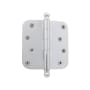 Grandeur Solid Brass 4 x 4" Plain Bearing 5/8" Radius Corner Mortise Door Hinge with Ball Finial - Single Hinge Bright Chrome