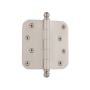 Grandeur Solid Brass 4 x 4" Plain Bearing 5/8" Radius Corner Mortise Door Hinge with Ball Finial - Single Hinge Satin Nickel