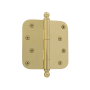 Grandeur Solid Brass 4 x 4" Plain Bearing 5/8" Radius Corner Mortise Door Hinge with Ball Finial - Single Hinge Unlacquered Brass