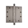Grandeur 4.5 x 4.5 Inch Plain Bearing Square Corner Mortise Door Hinge with Ball Finial - Single Hinge Antique Pewter