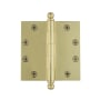 Grandeur 4.5 x 4.5 Inch Plain Bearing Square Corner Mortise Door Hinge with Ball Finial - Single Hinge Polished Brass