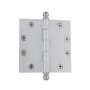 Grandeur 4.5 x 4.5 Inch Plain Bearing Square Corner Mortise Door Hinge with Ball Finial - Single Hinge Satin Nickel