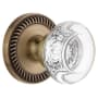 Grandeur Newport Solid Brass Rose Passage Door Knob Set with Bordeaux Crystal Knob and 2-3/8" Backset Vintage Brass