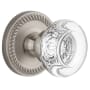 Grandeur Newport Solid Brass Rose Passage Door Knob Set with Bordeaux Crystal Knob and 2-3/8" Backset Satin Nickel