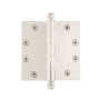 Grandeur 4.5 x 4.5 Inch Plain Bearing Square Corner Mortise Door Hinge with Ball Finial - Single Hinge Polished Nickel