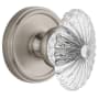 Grandeur Georgetown Solid Brass Rose Dummy Door Knob Set with Burgundy Crystal Knob Satin Nickel