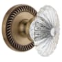 Grandeur Newport Solid Brass Rose Privacy Door Knob Set with Burgundy Crystal Knob and 2-3/8" Backset Vintage Brass