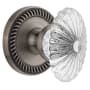 Grandeur Newport Solid Brass Rose Privacy Door Knob Set with Burgundy Crystal Knob and 2-3/8" Backset Antique Pewter