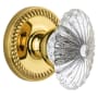 Grandeur Newport Solid Brass Rose Privacy Door Knob Set with Burgundy Crystal Knob and 2-3/8" Backset Polished Brass