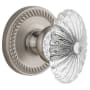 Grandeur Newport Solid Brass Rose Privacy Door Knob Set with Burgundy Crystal Knob and 2-3/8" Backset Satin Nickel