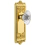 Grandeur Windsor Solid Brass Rose Privacy Door Knob Set with Burgundy Crystal Knob and 2-3/8" Backset Polished Brass