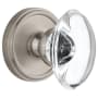 Grandeur Georgetown Solid Brass Rose Privacy Knob Set with Provence Crystal Knob and 2-3/8" Backset Satin Nickel