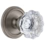 Grandeur Circulaire Solid Brass Rose Dummy Door Knob Set with Fontainebleau Crystal Knob Antique Pewter