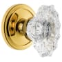 Grandeur Circulaire Solid Brass Rose Dummy Door Knob Set with Biarritz Crystal Knob Polished Brass