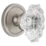 Grandeur Circulaire Solid Brass Rose Dummy Door Knob Set with Biarritz Crystal Knob Satin Nickel
