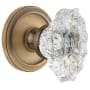 Grandeur Circulaire Solid Brass Rose Dummy Door Knob Set with Biarritz Crystal Knob Vintage Brass