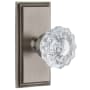 Grandeur Carre Solid Brass Rose Passage Door Knob Set with Versailles Crystal Knob and 2-3/8" Backset Antique Pewter