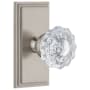 Grandeur Carre Solid Brass Rose Passage Door Knob Set with Versailles Crystal Knob and 2-3/8" Backset Satin Nickel
