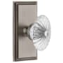 Grandeur Carre Solid Brass Rose Passage Door Knob Set with Burgundy Crystal Knob and 2-3/8" Backset Antique Pewter