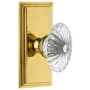 Grandeur Carre Solid Brass Rose Passage Door Knob Set with Burgundy Crystal Knob and 2-3/8" Backset Polished Brass