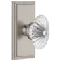 Grandeur Carre Solid Brass Rose Passage Door Knob Set with Burgundy Crystal Knob and 2-3/8" Backset Satin Nickel