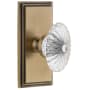 Grandeur Carre Solid Brass Rose Passage Door Knob Set with Burgundy Crystal Knob and 2-3/8" Backset Vintage Brass