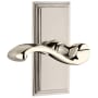 Grandeur Carre Solid Brass Rose Left Handed Privacy Door Lever Set with Portofino Lever and 2-3/8" Backset Polished Nickel