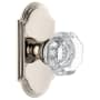 Grandeur Arc Solid Brass Rose Passage Door Knob Set with Chambord Crystal Knob and 2-3/8" Backset Polished Nickel