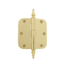 Grandeur Solid Brass 3.5 x 3.5 Inch Plain Bearing 5/8" Radius Corner Mortise Door Hinge with Steeple Finial - Single Hinge Polished Brass
