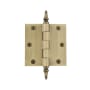 Grandeur 3.5 x 3.5 Inch Plain Bearing Square Corner Mortise Door Hinge with Steeple Finial - Single Hinge Vintage Brass