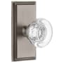Grandeur Carre Solid Brass Rose Passage Door Knob Set with Bordeaux Crystal Knob and 2-3/4" Backset Antique Pewter