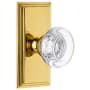 Grandeur Carre Solid Brass Rose Passage Door Knob Set with Bordeaux Crystal Knob and 2-3/4" Backset Polished Brass