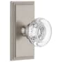 Grandeur Carre Solid Brass Rose Passage Door Knob Set with Bordeaux Crystal Knob and 2-3/4" Backset Satin Nickel