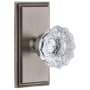 Grandeur Carre Solid Brass Rose Passage Door Knob Set with Fontainebleau Crystal Knob and 2-3/4" Backset Antique Pewter