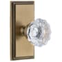 Grandeur Carre Solid Brass Rose Passage Door Knob Set with Fontainebleau Crystal Knob and 2-3/4" Backset Vintage Brass