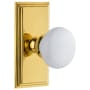 Grandeur Carre Solid Brass Rose Passage Door Knob Set with Hyde Park Knob and 2-3/4" Backset Polished Brass