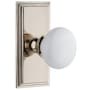 Grandeur Carre Solid Brass Rose Passage Door Knob Set with Hyde Park Knob and 2-3/4" Backset Polished Nickel