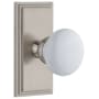 Grandeur Carre Solid Brass Rose Passage Door Knob Set with Hyde Park Knob and 2-3/4" Backset Satin Nickel