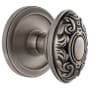 Grandeur Circulaire Solid Brass Rose Passage Door Knob Set with Grande Victorian Knob and 2-3/4" Backset Antique Pewter