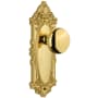 Grandeur Grande Victorian Solid Brass Rose Passage Door Knob Set with Fifth Avenue Knob and 2-3/4" Backset Polished Brass