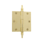 Grandeur 3.5 x 3.5 Inch Plain Bearing Square Corner Mortise Door Hinge with Steeple Finial - Single Hinge Unlacquered Brass