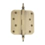 Grandeur 4 x 4 Inch Plain Bearing 5/8" Radius Corner Mortise Door Hinge with Steeple Finial - Single Hinge Vintage Brass