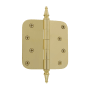 Grandeur 4 x 4 Inch Plain Bearing 5/8" Radius Corner Mortise Door Hinge with Steeple Finial - Single Hinge Polished Brass