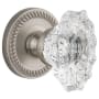 Grandeur Newport Solid Brass Rose Passage Door Knob Set with Biarritz Crystal Knob and 2-3/4" Backset Satin Nickel