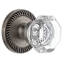 Grandeur Newport Solid Brass Rose Passage Door Knob Set with Chambord Crystal Knob and 2-3/4" Backset Antique Pewter