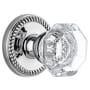 Grandeur Newport Solid Brass Rose Passage Door Knob Set with Chambord Crystal Knob and 2-3/4" Backset Bright Chrome