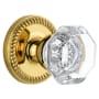 Grandeur Newport Solid Brass Rose Passage Door Knob Set with Chambord Crystal Knob and 2-3/4" Backset Polished Brass