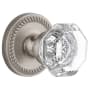 Grandeur Newport Solid Brass Rose Passage Door Knob Set with Chambord Crystal Knob and 2-3/4" Backset Satin Nickel